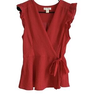 Retro Red Polka Dot Wrap Peplum Top Sz L Sleeveless Rockabilly Pin Up Girl Style
